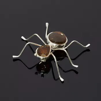 Брошь янтарь (латунь посеребр.)