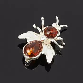 Брошь янтарь (латунь посеребр.)