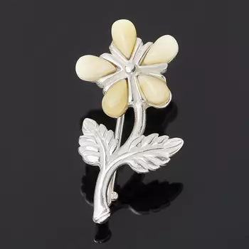 Брошь янтарь (латунь посеребр.)