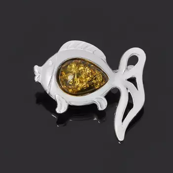 Брошь янтарь (латунь посеребр.)