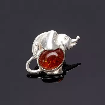 Брошь янтарь (латунь посеребр.)