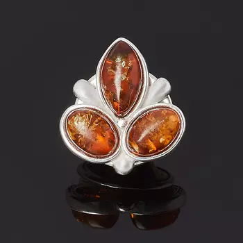 Брошь янтарь (латунь посеребр.)