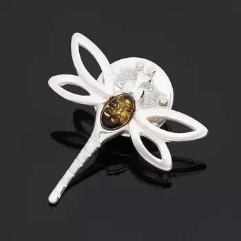 Брошь янтарь (латунь посеребр.)