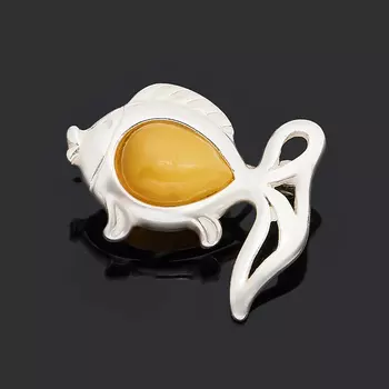 Брошь янтарь (латунь посеребр.)