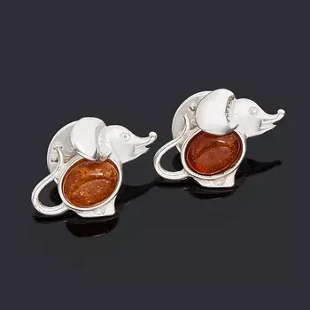 Брошь янтарь (латунь посеребр.)