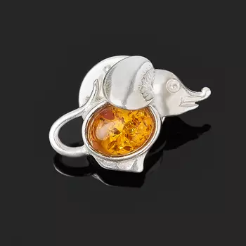 Брошь янтарь (латунь посеребр.)