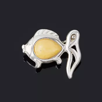 Брошь янтарь (латунь посеребр.)