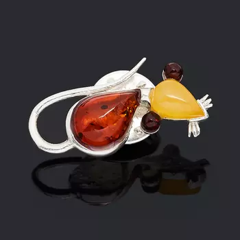 Брошь янтарь (латунь посеребр.)