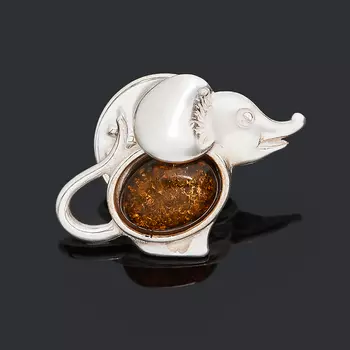 Брошь янтарь (латунь посеребр.)