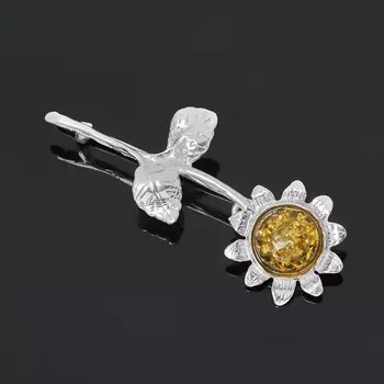 Брошь янтарь (латунь посеребр.)