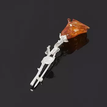 Брошь янтарь (латунь посеребр.)