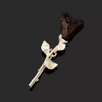 Брошь янтарь (латунь посеребр.)