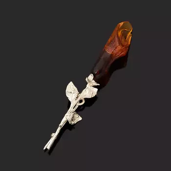 Брошь янтарь (латунь посеребр.)