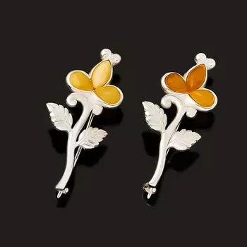 Брошь янтарь (латунь посеребр.)