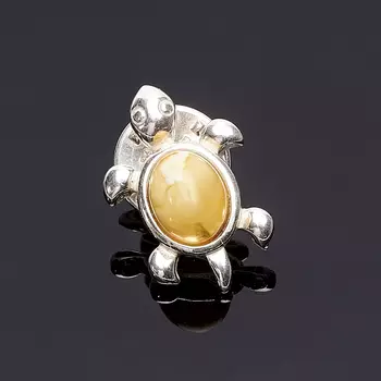 Брошь янтарь (латунь посеребр.)