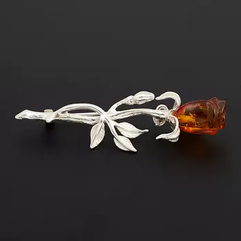 Брошь янтарь (латунь посеребр.)