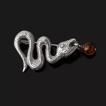 Брошь янтарь (латунь посеребр.)