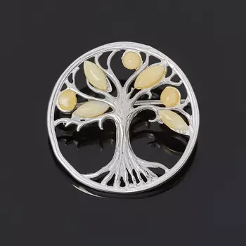 Брошь янтарь (латунь посеребр.)