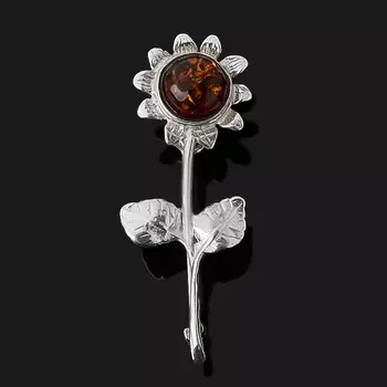 Брошь янтарь (латунь посеребр.)