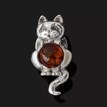 Брошь янтарь (латунь посеребр.)