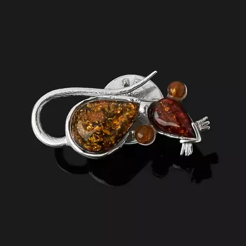 Брошь янтарь (латунь посеребр.)