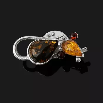 Брошь янтарь (латунь посеребр.)