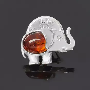 Брошь янтарь (латунь посеребр.)