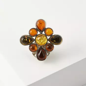 Брошь янтарь (латунь посеребр.)