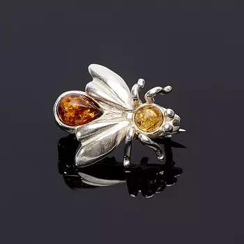 Брошь янтарь (латунь посеребр.)