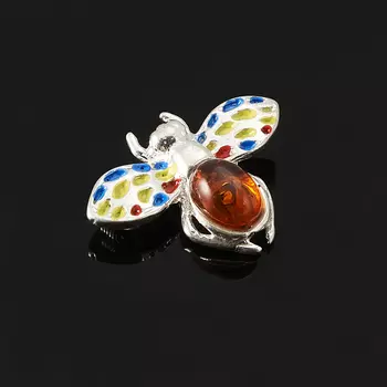 Брошь янтарь (латунь посеребр.)