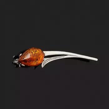 Брошь янтарь пресс (серебро 925 пр. оксидир., родир. бел.)