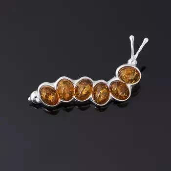 Брошь янтарь пресс (серебро 925 пр. родир. бел.)