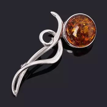 Брошь янтарь пресс (серебро 925 пр. родир. бел.)