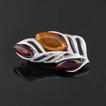 Брошь янтарь (серебро 925 пр. родир. бел.)