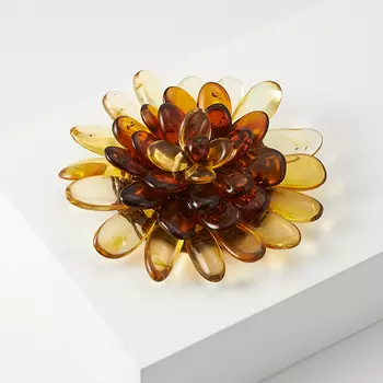 Брошь янтарь (текстиль, биж. сплав)