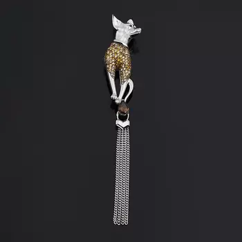 Брошь раухтопаз (серебро 925 пр. родир. бел., родир. черн.) огранка