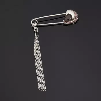 Брошь раухтопаз (серебро 925 пр. родир. бел., родир. черн.) огранка (булавка)