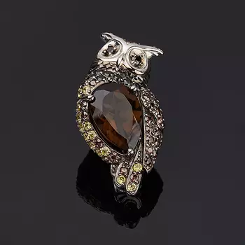 Брошь раухтопаз (серебро 925 пр. родир. бел., родир. черн.) огранка