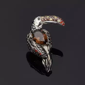 Брошь раухтопаз (серебро 925 пр. родир. бел., родир. черн.)