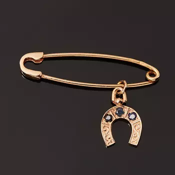 Брошь сапфир черный (серебро 925 пр. позолота) огранка (булавка)