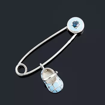 Брошь сапфир (серебро 925 пр. родир. бел., эмаль) огранка (булавка)