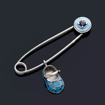 Брошь сапфир (серебро 925 пр. родир. бел., эмаль) огранка (булавка)