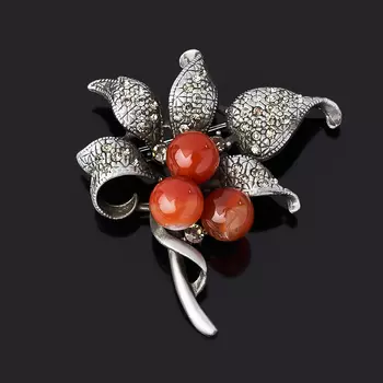 Брошь сердолик (биж. сплав)