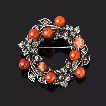 Брошь сердолик (биж. сплав)