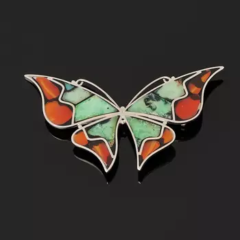 Брошь сердолик, хризопраз (нейзильбер)