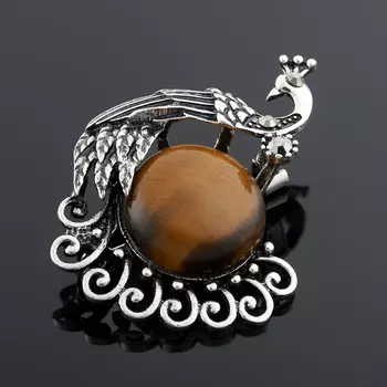 Брошь тигровый глаз (биж. сплав)