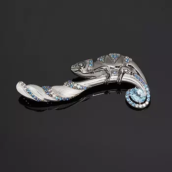 Брошь топаз голубой (серебро 925 пр. родир. бел., родир. черн.) огранка