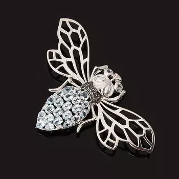 Брошь топаз голубой (серебро 925 пр. родир. бел., родир. черн.) огранка (кулон)