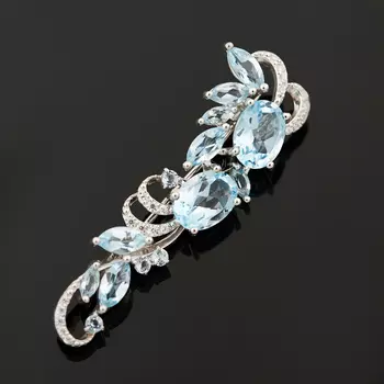 Брошь топаз голубой (серебро 925 пр. родир. бел.) огранка