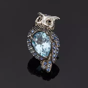 Брошь топаз голубой (серебро 925 пр. родир. бел., родир. черн.) огранка